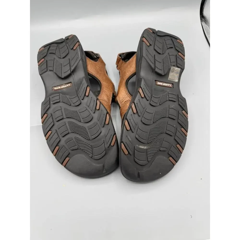 Lands’ End Men’s Leather Hiking Sandals Brown Adjustable Straps Size 10